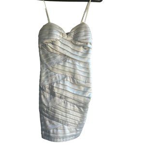 Entry Size Small -  White Silky Sleek Ribbon Ribbed Mini Party Dress